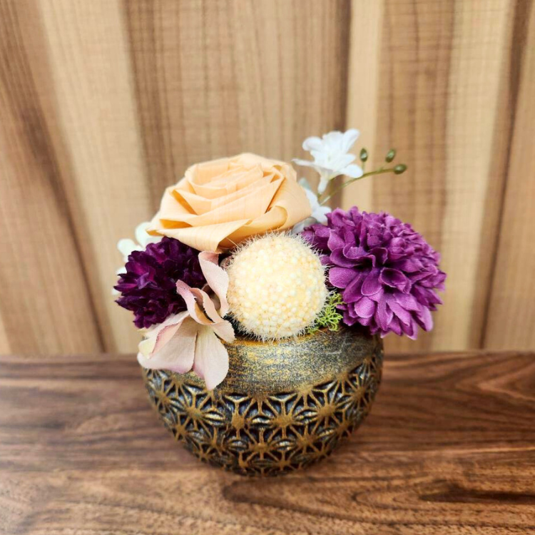 ひのきろうず アレンジメントシック陶器 造花 プレゼント 厳か