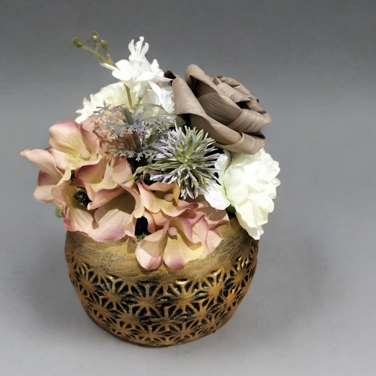 ひのきろうずグレー アレンジメントシック陶器 造花 プレゼント 厳か