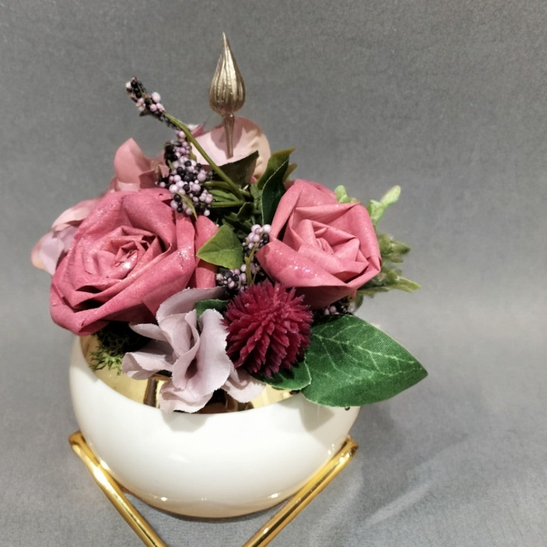 ひのきろうずピンク アレンジメント陶器 造花 プレゼント 上品 優雅