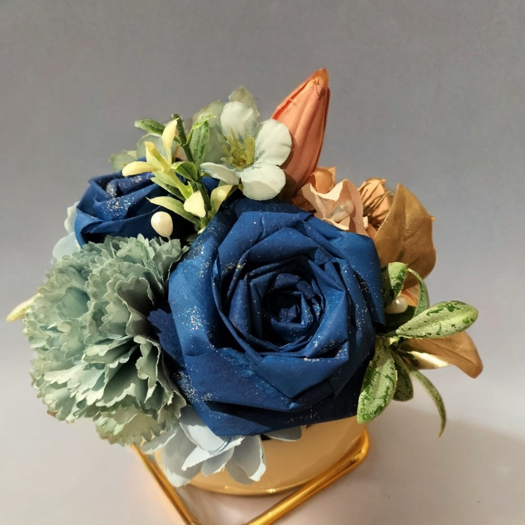 ひのきろうずブルー アレンジメント陶器 造花 プレゼント 上品 優雅