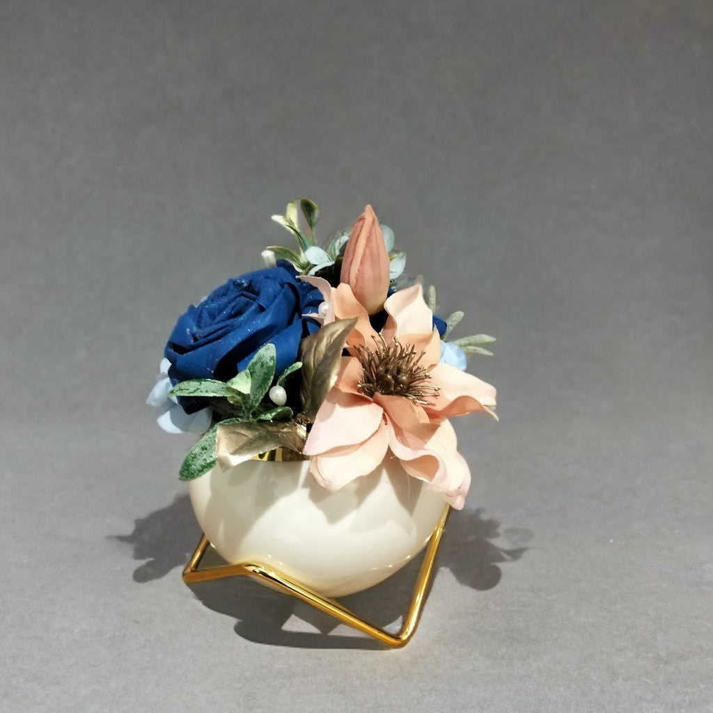 ひのきろうずブルー アレンジメント陶器 造花 プレゼント 上品 優雅