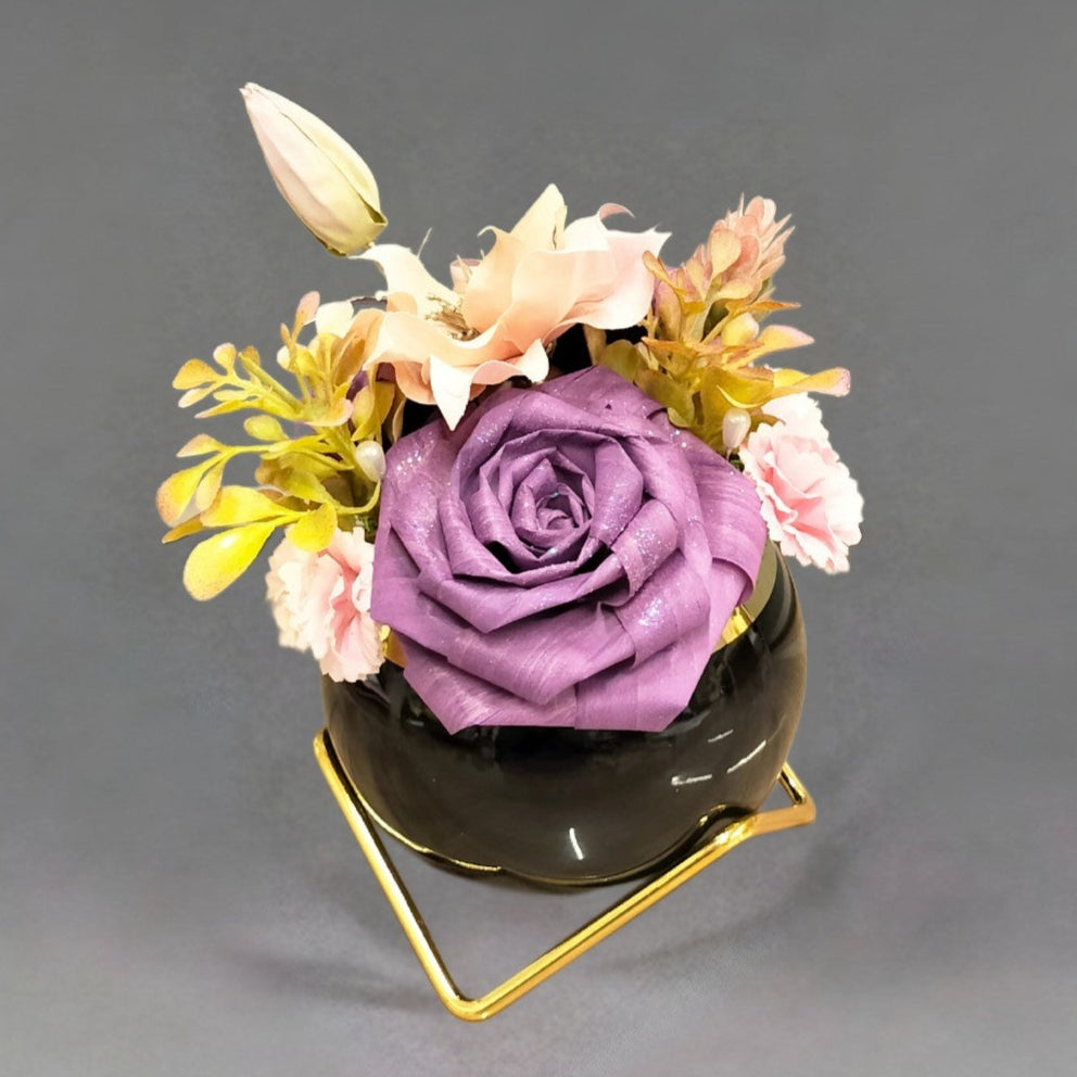 ひのきろうずパープル アレンジメント陶器 造花 プレゼント 上品 優雅
