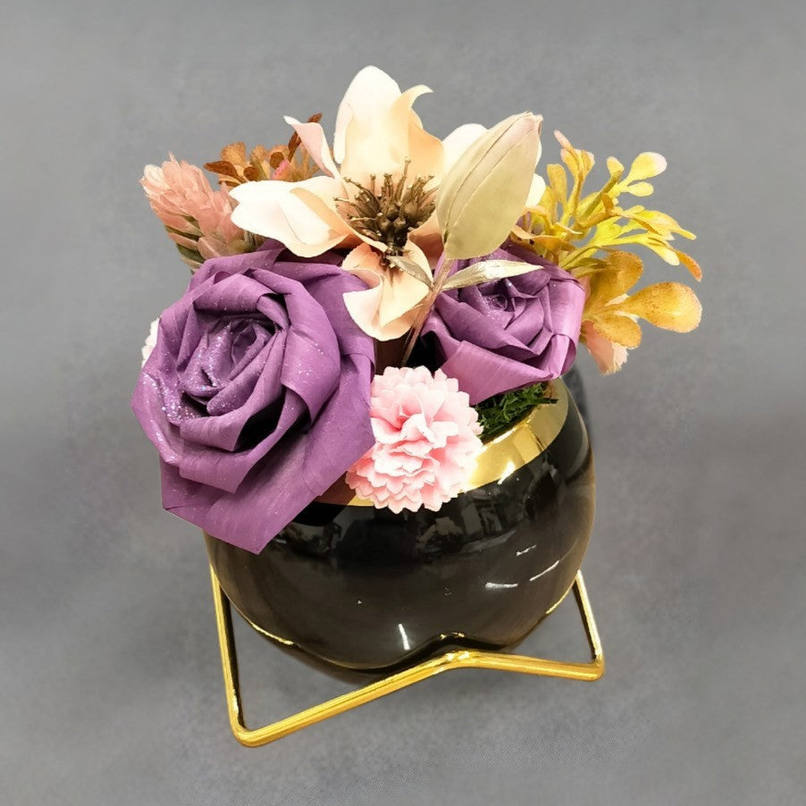 ひのきろうずパープル アレンジメント陶器 造花 プレゼント 上品 優雅