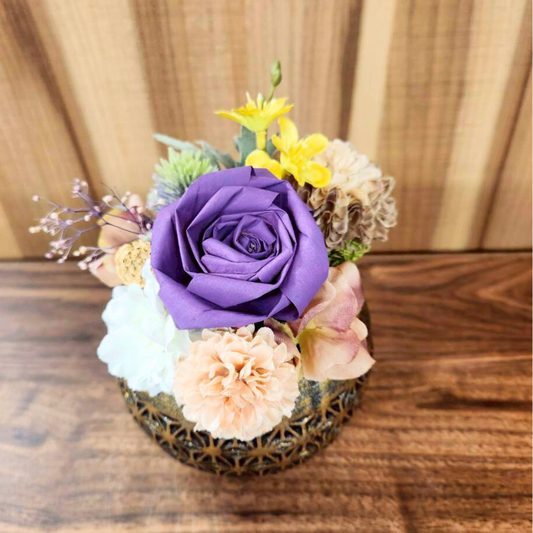 ひのきろうず紫　アレンジメントシック陶器　造花　プレゼント　厳か