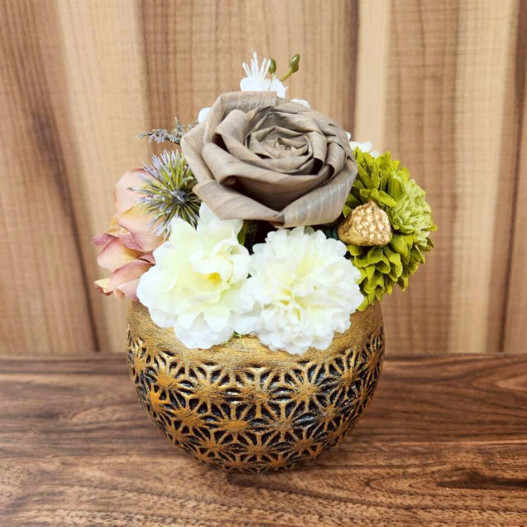 ひのきろうずグレー　アレンジメントシック陶器　造花　プレゼント　厳か