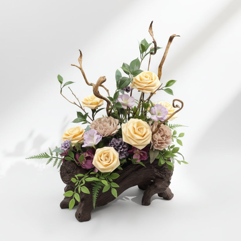 ナチュラルウッドアレンジメント～優雅に咲く和モダンフラワー～