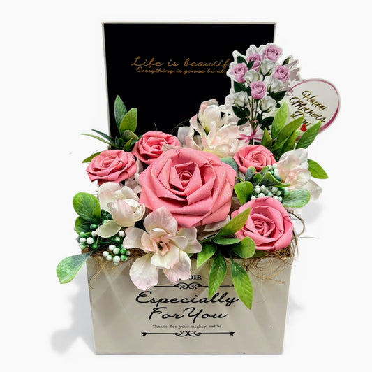 母の日ギフト｜華やかピンクローズのフラワーBOX