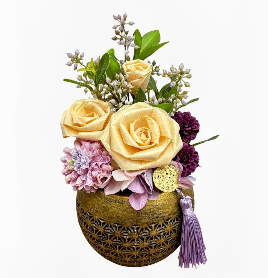仏花・陶器アレンジ｜やすらぎを届ける紫の祈り花