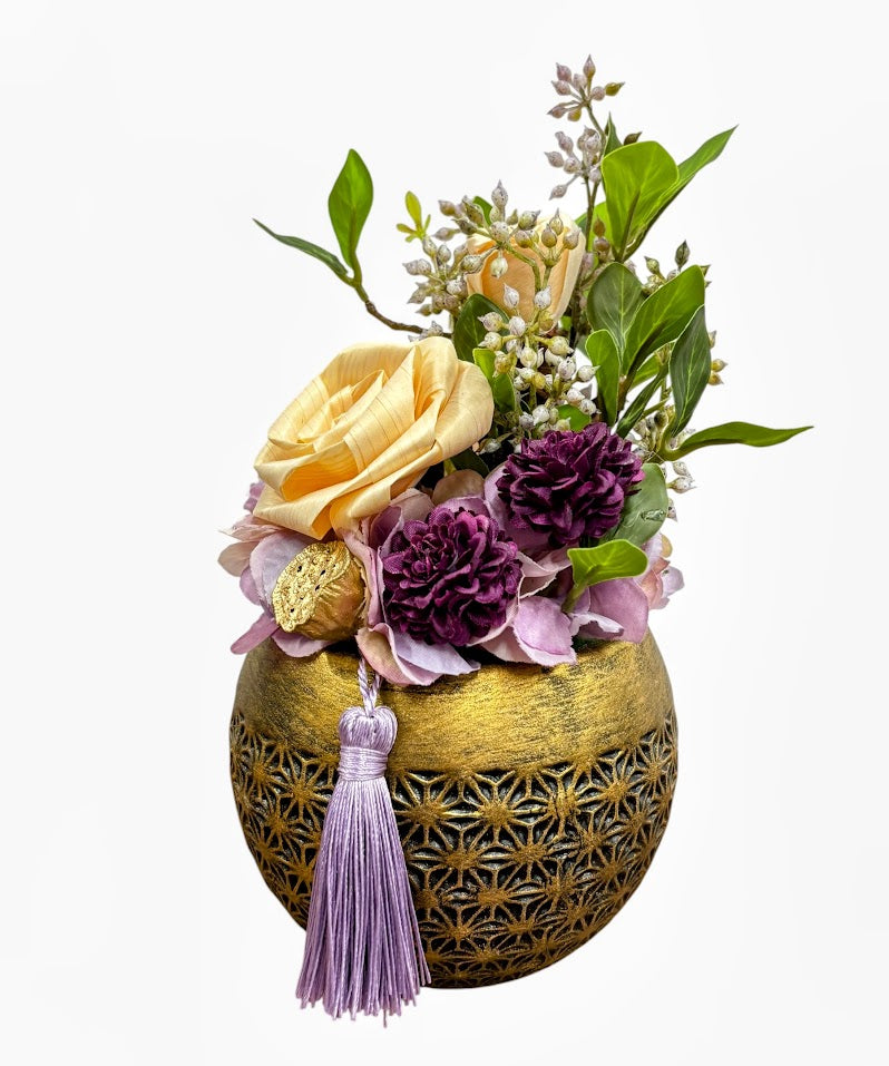 仏花・陶器アレンジ｜やすらぎを届ける紫の祈り花