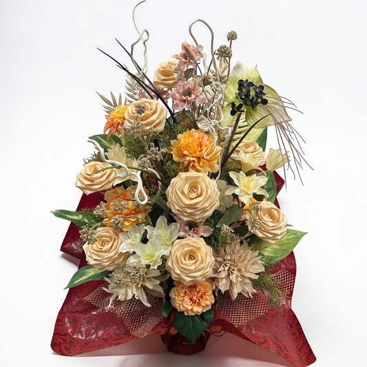 優美な輝きと温もりを纏う｜シャンパンオレンジのラグジュアリーアレンジメント