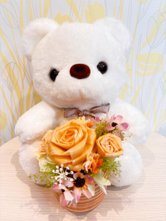 くまの花かごギフト・ピンクブーケVer.