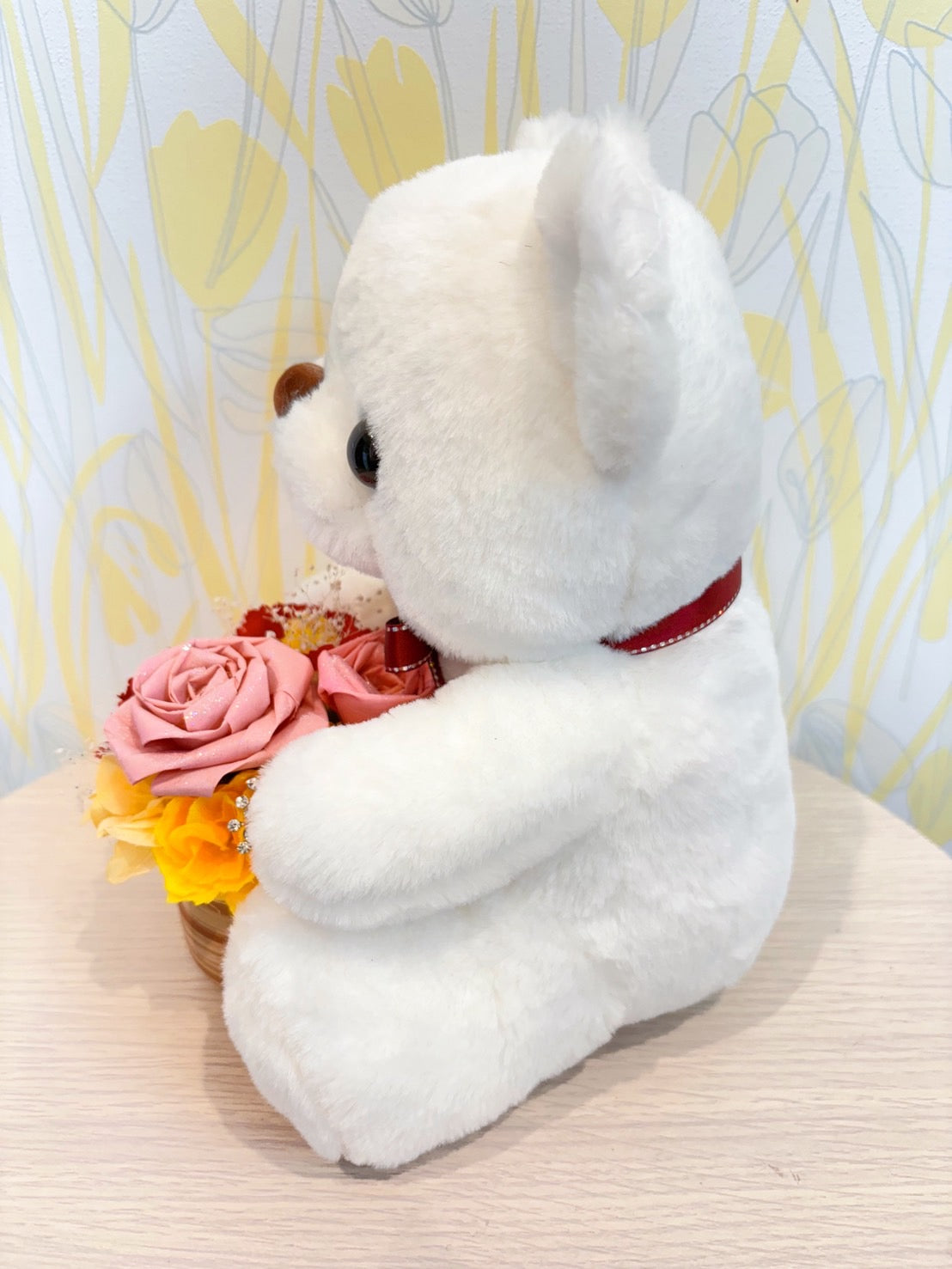 くまの花かごギフト・ピンクブーケVer.
